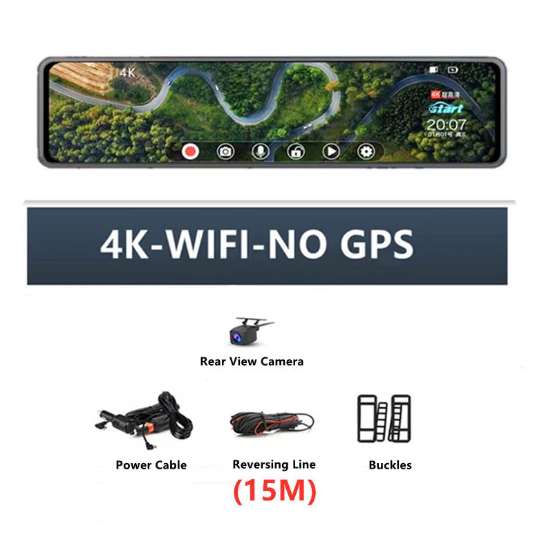 Caméra de Tableau de Bord 4K 12'' avec WIFI, GPS et Vision Arrière 1080P